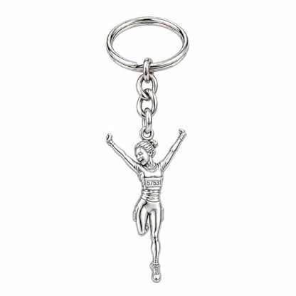 Joyful Marathon Runner Charm Keychain – silver, front view