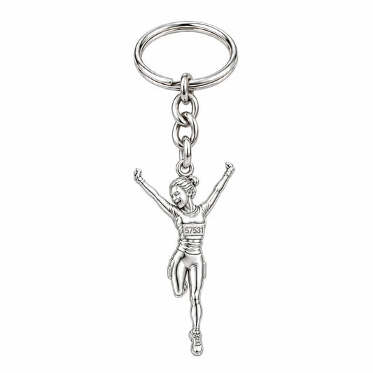 Joyful Marathon Runner Charm Keychain – silver, front view