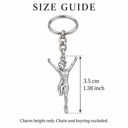 Joyful Marathon Runner Charm Keychain – size guide, 3.5 cm (1.38 in) charm, chain and keyring excluded