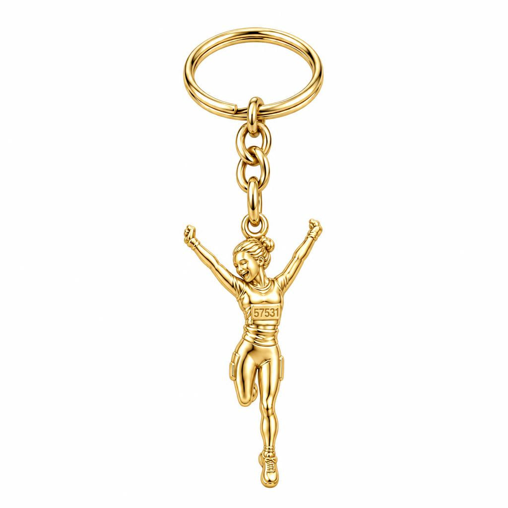 Joyful Marathon Runner Charm Keychain – 18K gold, front view