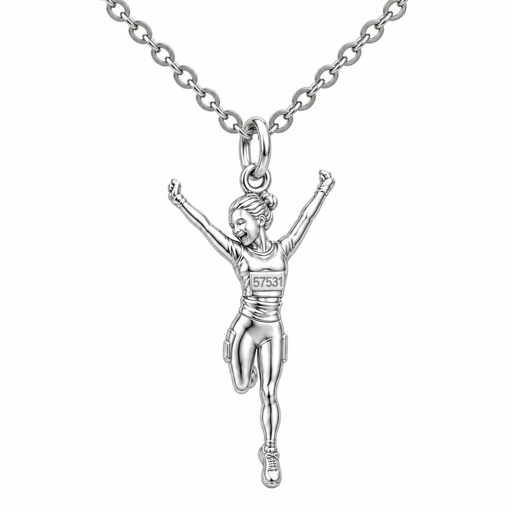 Joyful Marathon Runner Charm Necklace Set – silver, front view