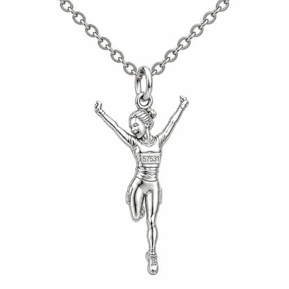 Joyful Marathon Runner Charm Necklace Set – silver, front view