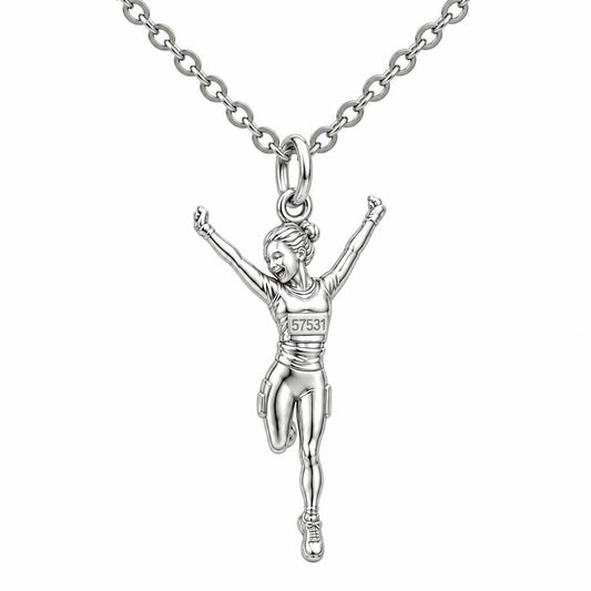 Joyful Marathon Runner Charm Necklace Set – silver, front view