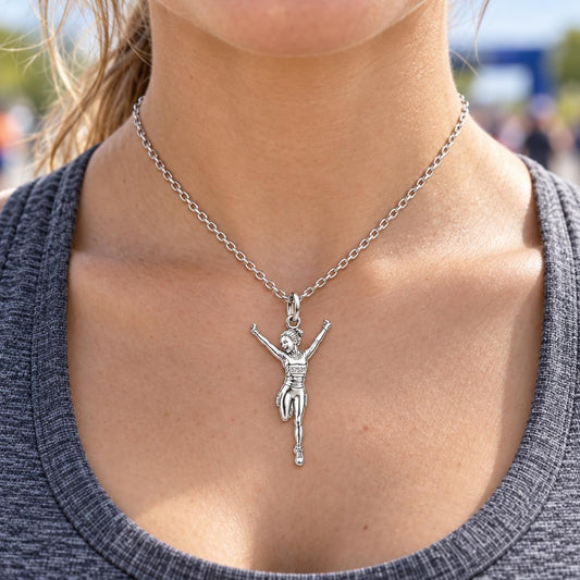 Joyful Marathon Runner Charm Necklace Set – worn / in use