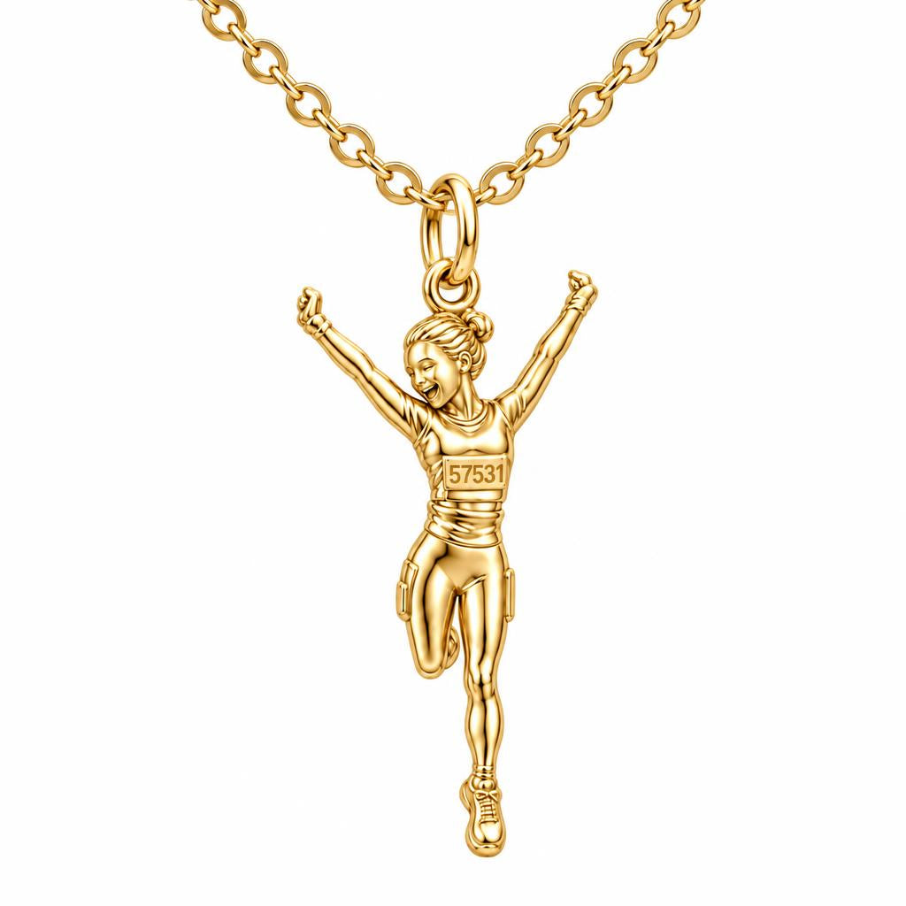 Joyful Marathon Runner Charm Necklace Set – 18K gold, front view