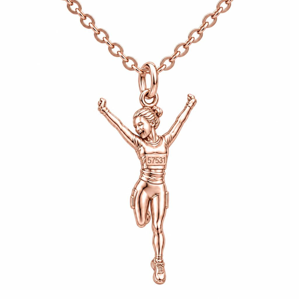 Joyful Marathon Runner Charm Necklace Set – rose gold, front view