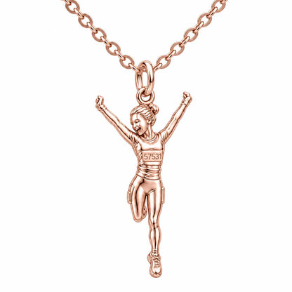 Joyful Marathon Runner Charm Necklace Set – rose gold, front view