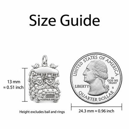 Joyride of a Lifetime Charm Bracelet – Personalized Couple G – size guide, 13 mm charm next to a quarter