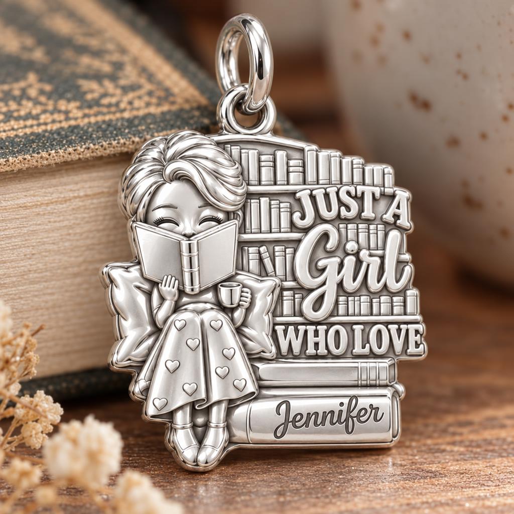 Just A Girl Reading Charm Bracelet – Personalized Book Lover Gift – macro detail of the charm