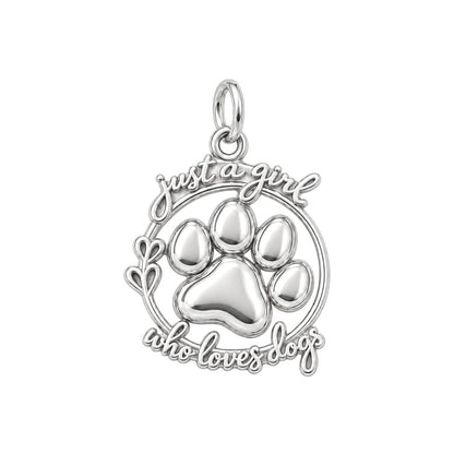Just a Girl Who Loves Dogs Charm Bracelet – Personalized Dog Mom Gift – silver plated 3 cm charm, front view