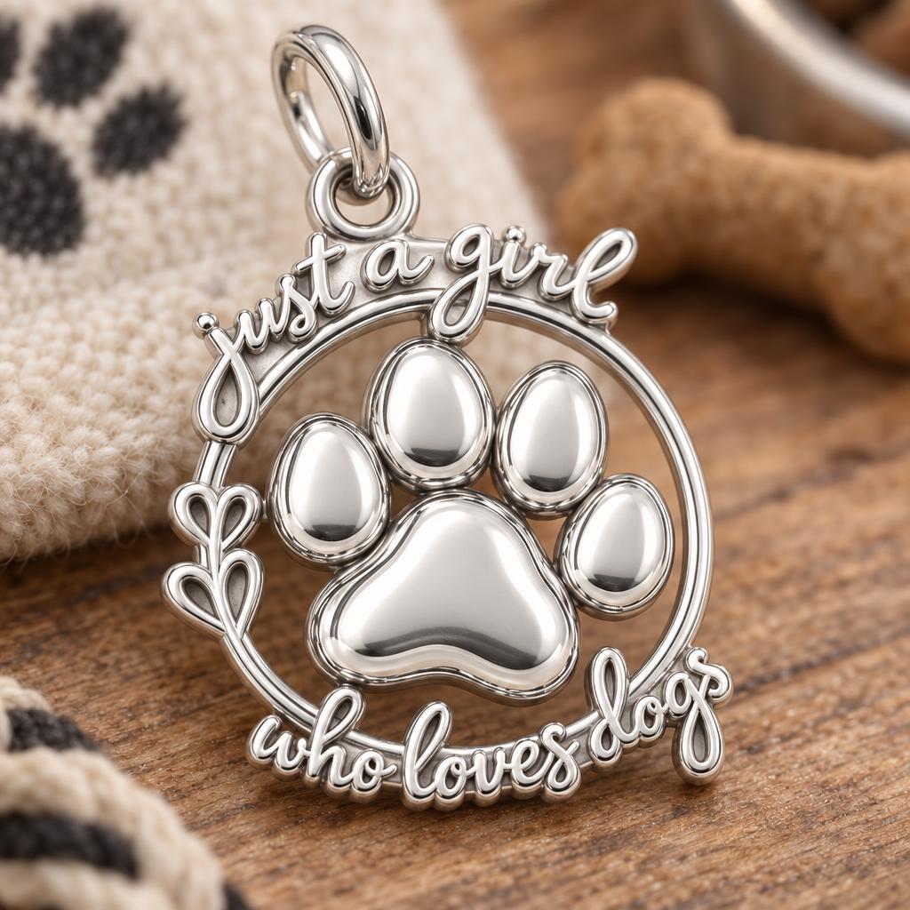 Just a Girl Who Loves Dogs Charm Bracelet – Personalized Dog Mom Gift – macro detail of the charm