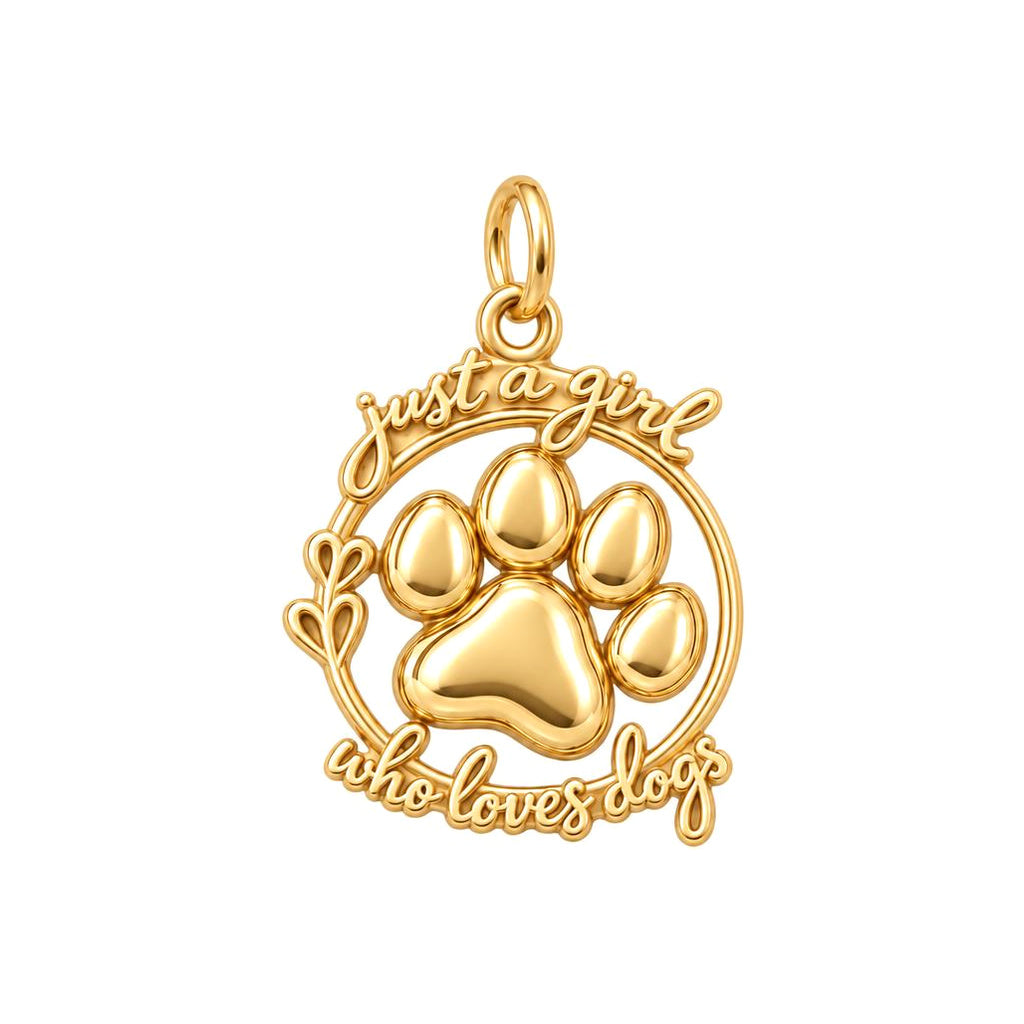 Just a Girl Who Loves Dogs Charm Bracelet – Personalized Dog Mom Gift – 18K gold plated 3 cm charm, front view