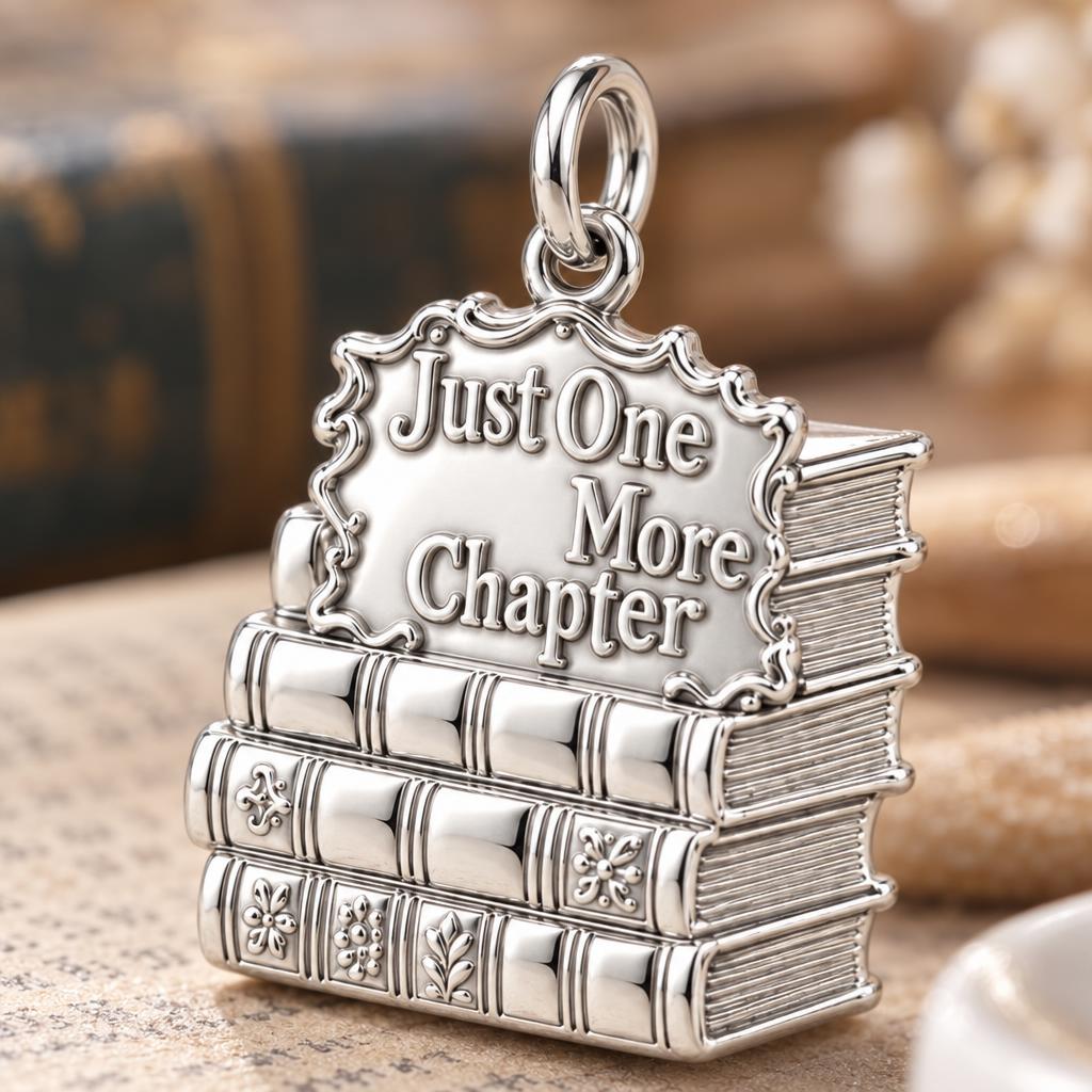 Just One More Chapter Charm Bracelet – Personalized Book Lover Gift – macro detail of the charm