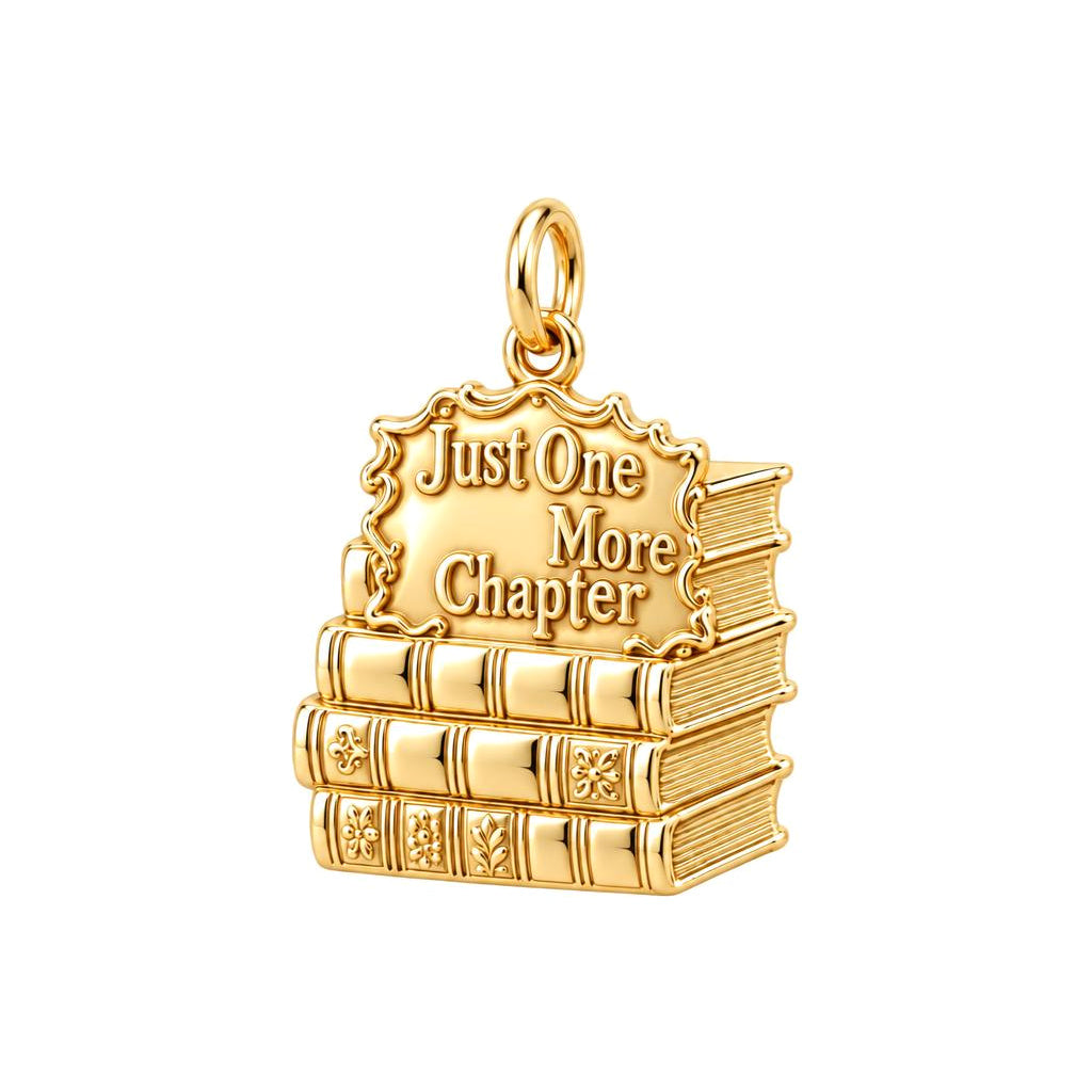 Just One More Chapter Charm Bracelet – Personalized Book Lover Gift – 18K gold plated 2 cm charm, front view