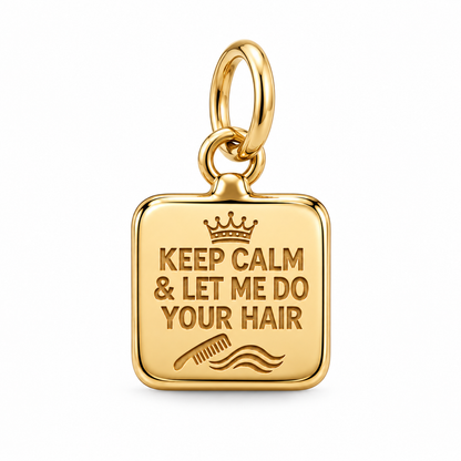 Keep Calm Hairstylist Dangle Charm | Gold | sha256:07cd115fc8a8c302cbb848c773ec025745229a320c1ff25b30664f5b2b0b9f0c