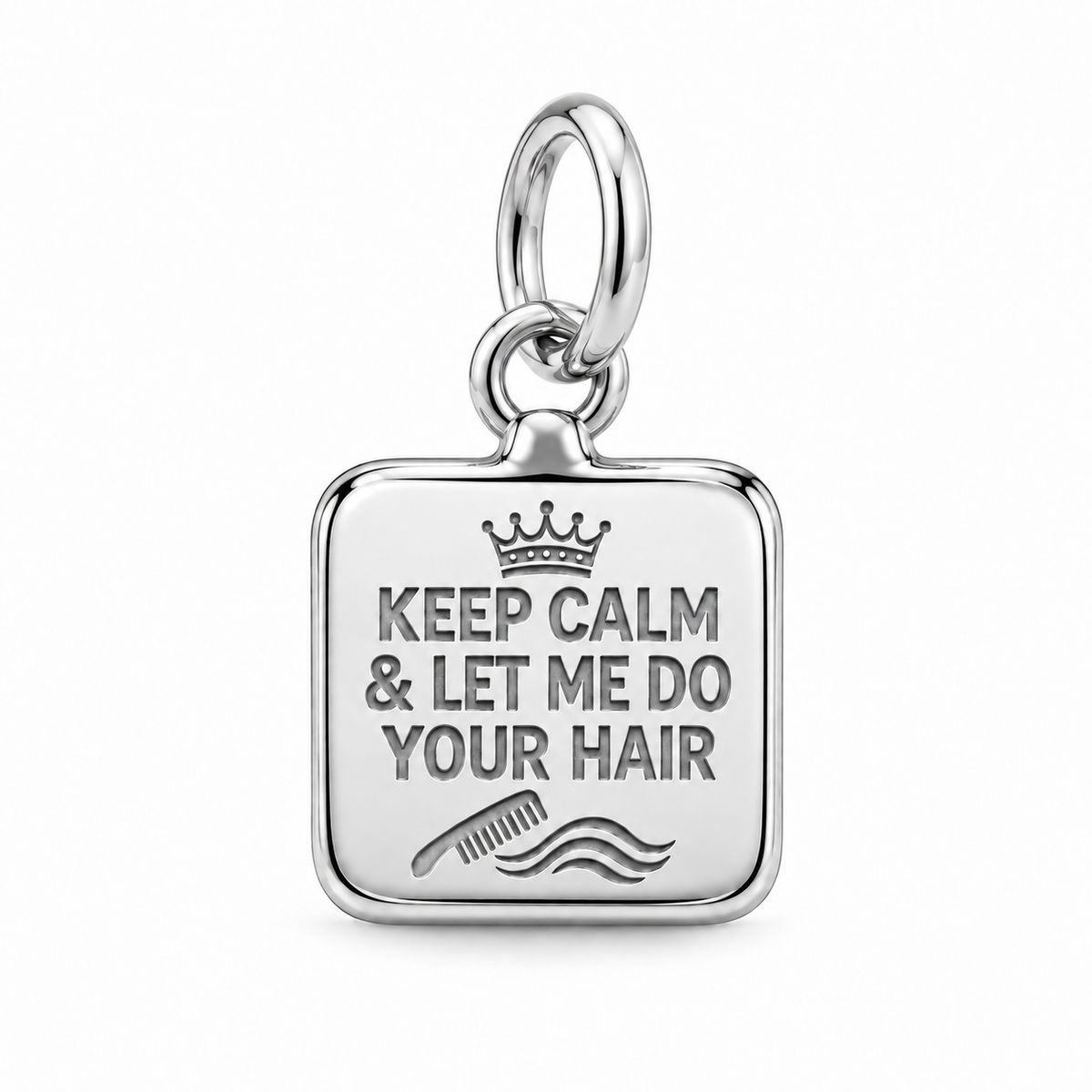 Keep Calm Hairstylist Dangle Charm | Silver | sha256:a4d3a7cfcb3c6b6b7f35eff95e9b2785d136ae7980ab060f06699485937b6fba
