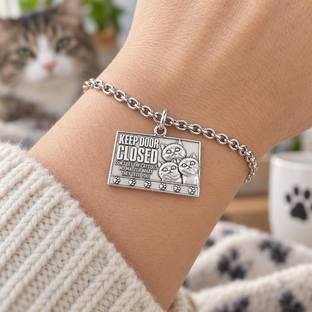 Keep Door Closed Cats Charm Bracelet Set – worn / in use