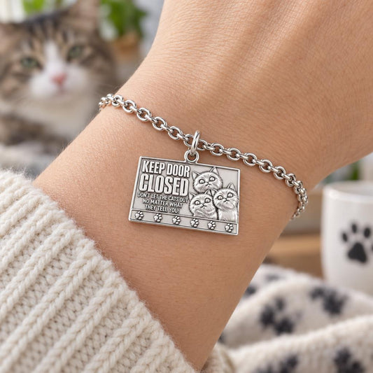 Keep Door Closed Cats Charm Bracelet Set – worn / in use