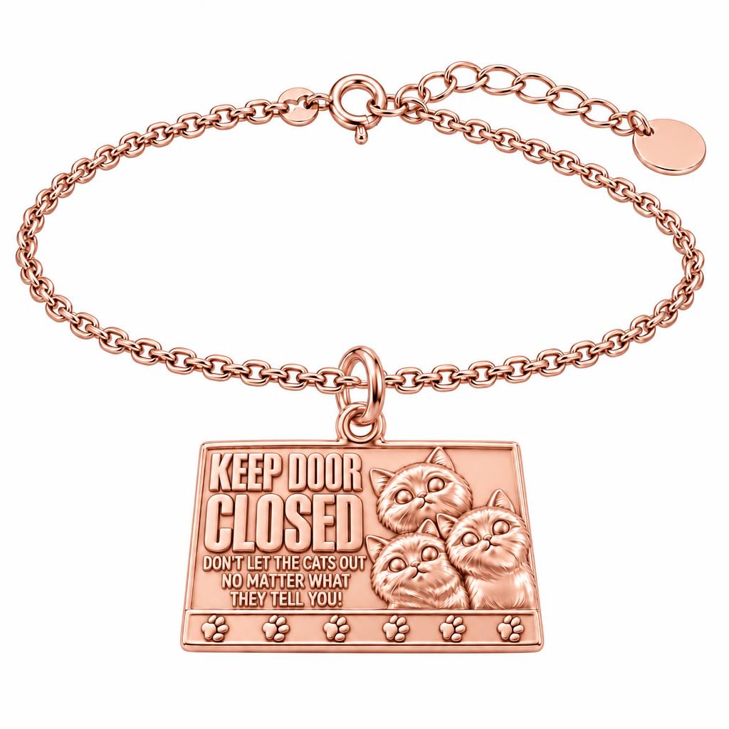 Keep Door Closed Cats Charm Bracelet Set – rose gold, front view