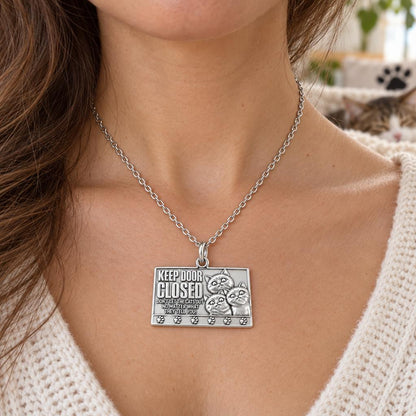 Keep Door Closed Cats Charm Necklace Set – worn / in use