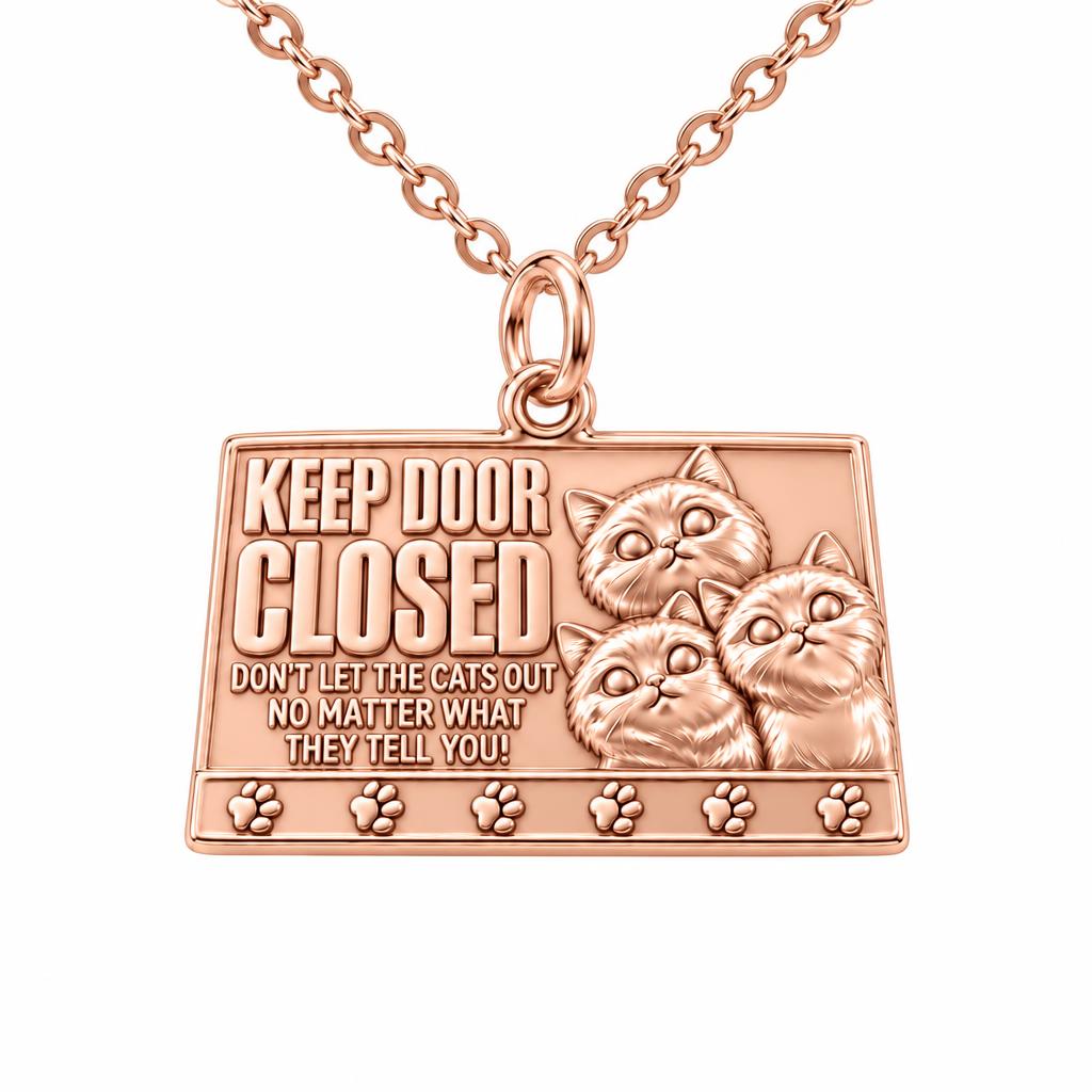 Keep Door Closed Cats Charm Necklace Set – rose gold, front view