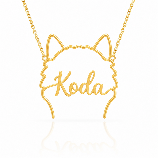 Keeshond Whisper of Paws - Personalized Outline Your Pet's Face and Name Necklace