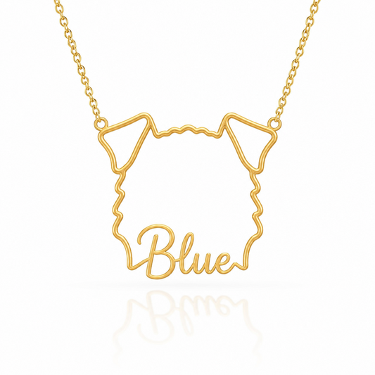 Kerry Blue Terrier Whisper of Paws - Personalized Outline Your Pet's Face and Name Necklace