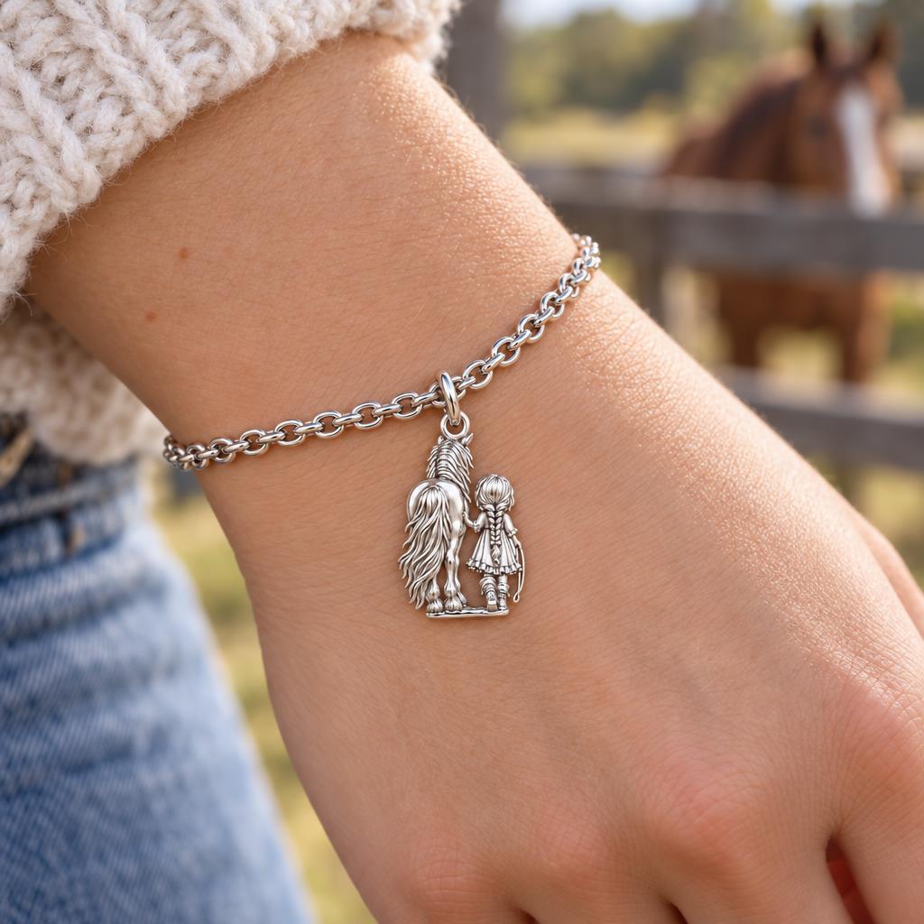 Kindred Spirits Horse and Girl Charm Bracelet Set – worn / in use