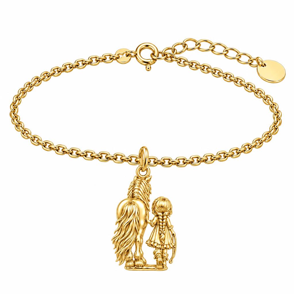 Kindred Spirits Horse and Girl Charm Bracelet Set – 18K gold, front view