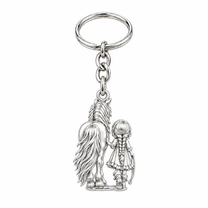 Kindred Spirits Horse and Girl Charm Keychain – silver, front view