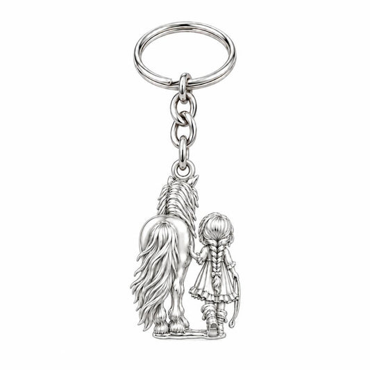 Kindred Spirits Horse and Girl Charm Keychain – silver, front view