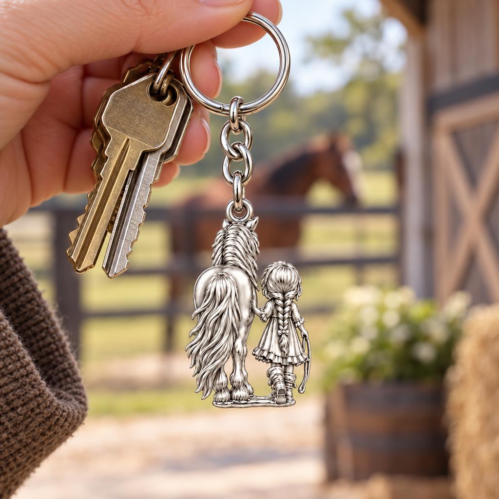 Kindred Spirits Horse and Girl Charm Keychain – worn / in use