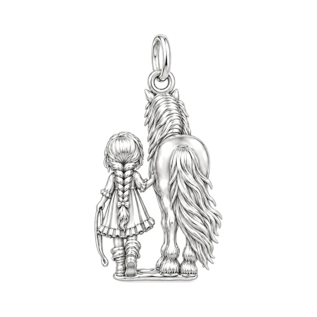 Kindred Spirits Horse and Girl Charm Keychain – back of the charm, engraving area