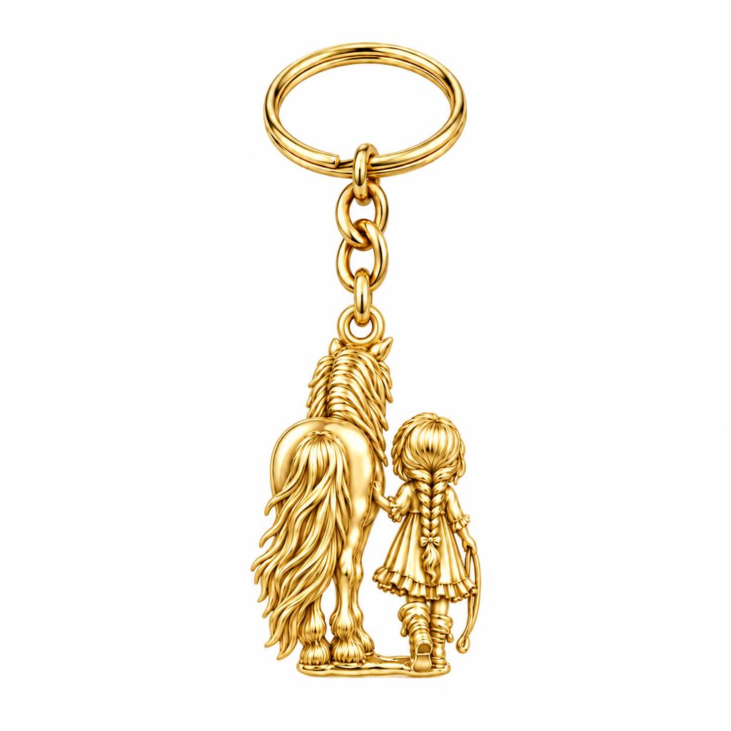 Kindred Spirits Horse and Girl Charm Keychain – 18K gold, front view