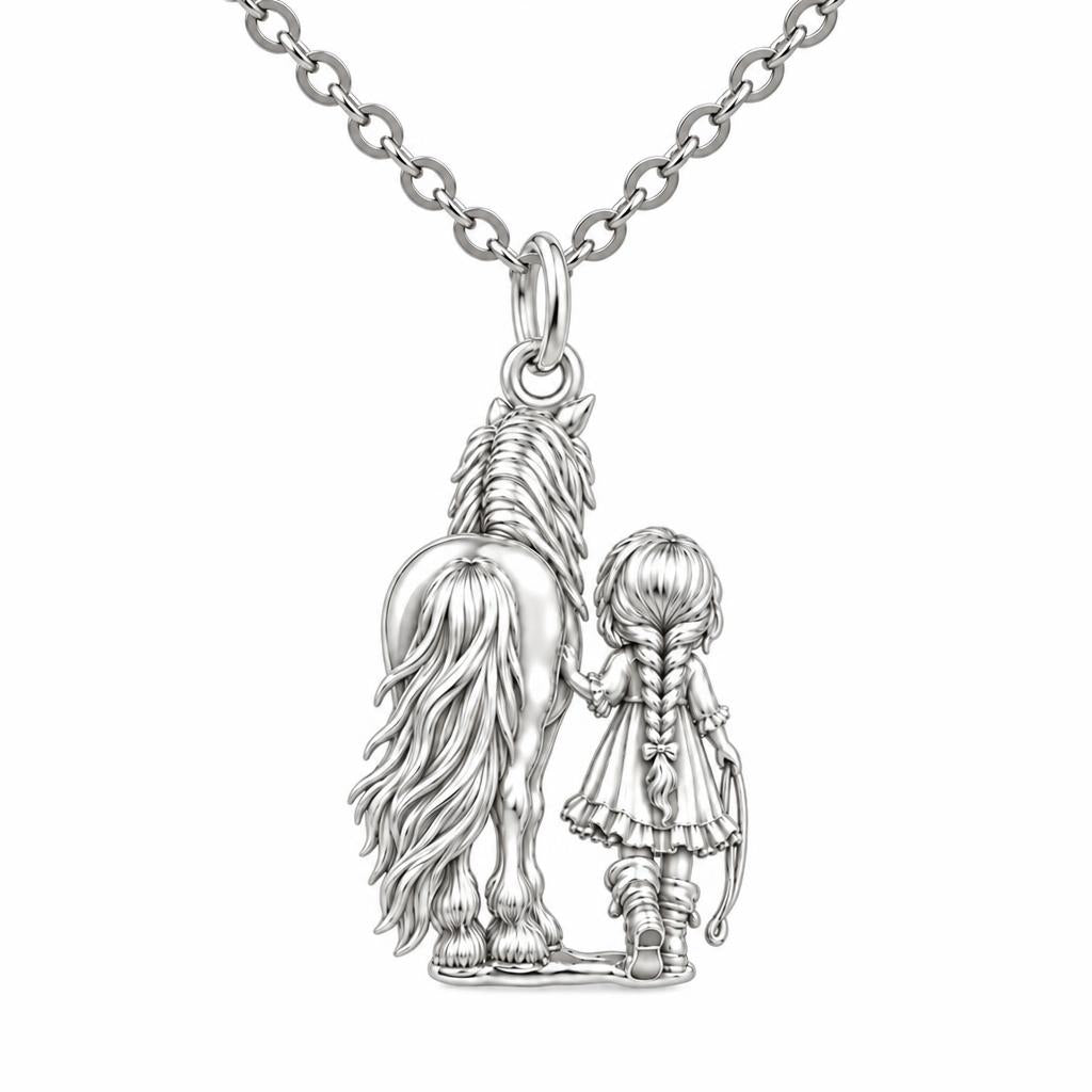 Kindred Spirits Horse and Girl Charm Necklace Set – silver, front view