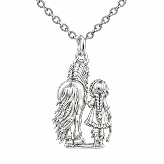 Kindred Spirits Horse and Girl Charm Necklace Set – silver, front view
