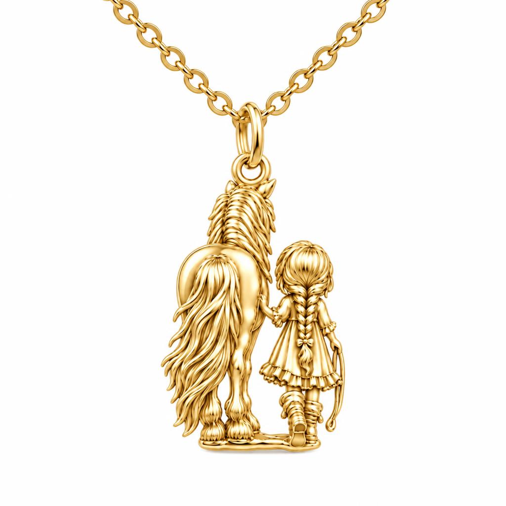 Kindred Spirits Horse and Girl Charm Necklace Set – 18K gold, front view