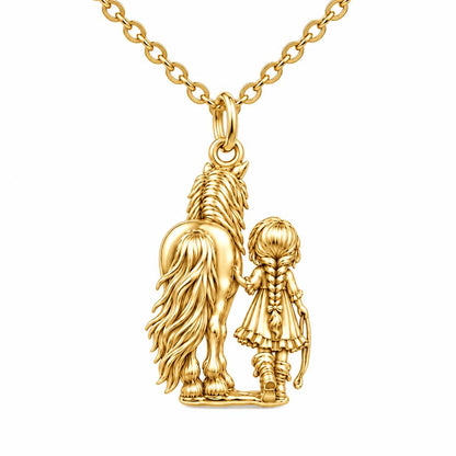 Kindred Spirits Horse and Girl Charm Necklace Set – 18K gold, front view