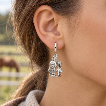 Kindred Spirits Horse and Girl Huggie Charm Earrings – worn / in use