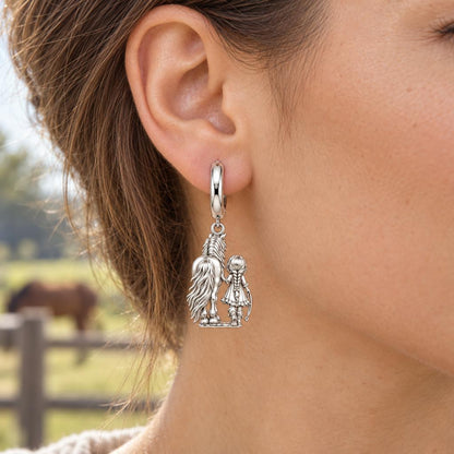 Kindred Spirits Horse and Girl Huggie Charm Earrings – worn / in use