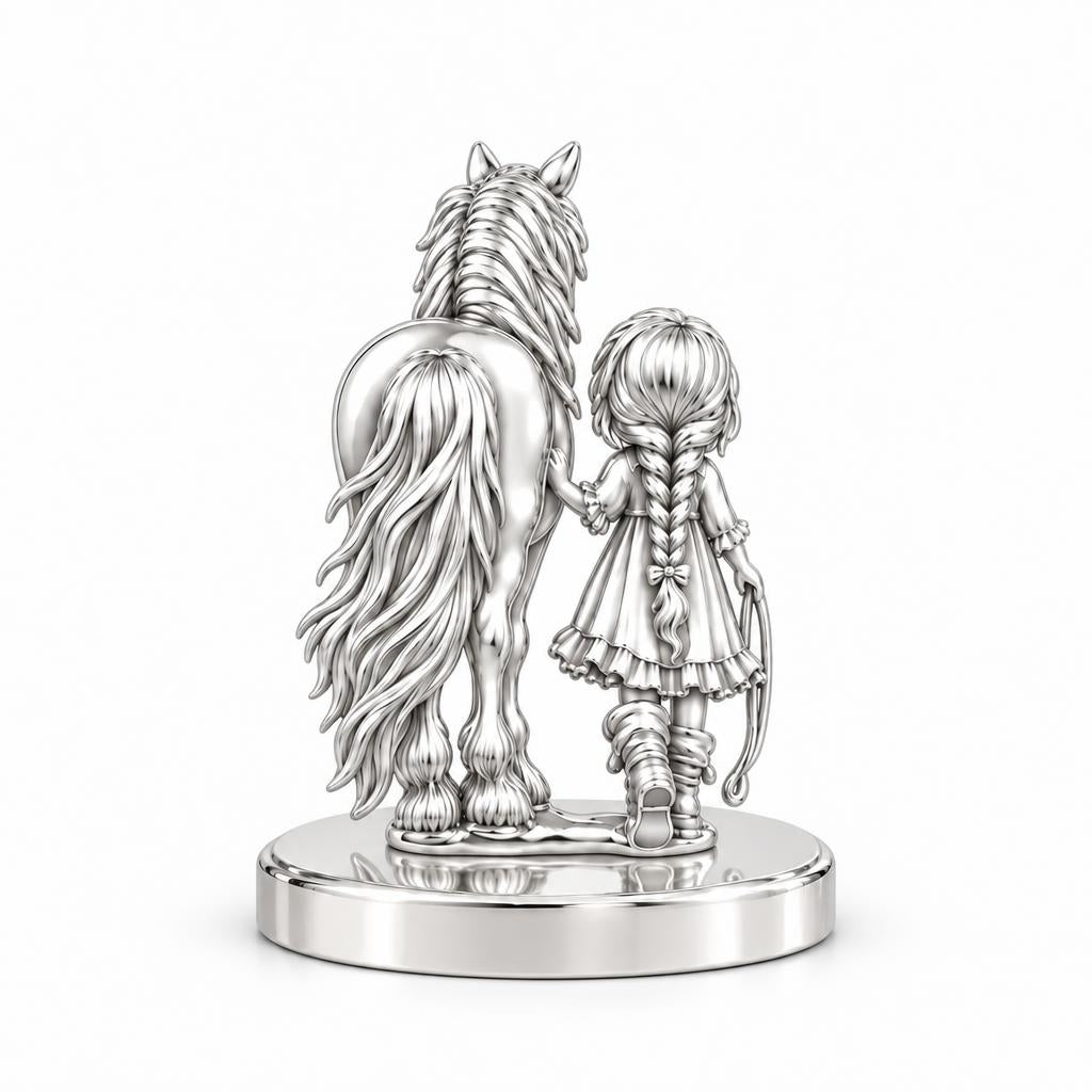Kindred Spirits Horse and Girl Keepsake Plaque – silver, front view