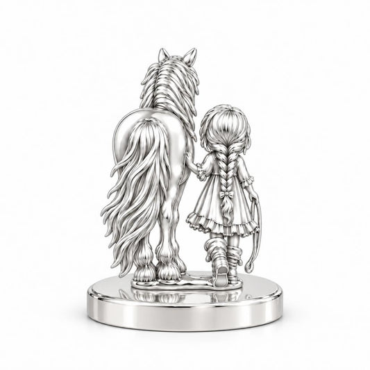 Kindred Spirits Horse and Girl Keepsake Plaque – silver, front view