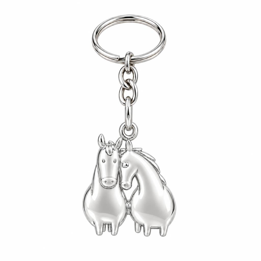 Kindred Spirits Horses Charm Keychain – silver, front view