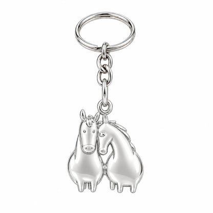 Kindred Spirits Horses Charm Keychain – silver, front view