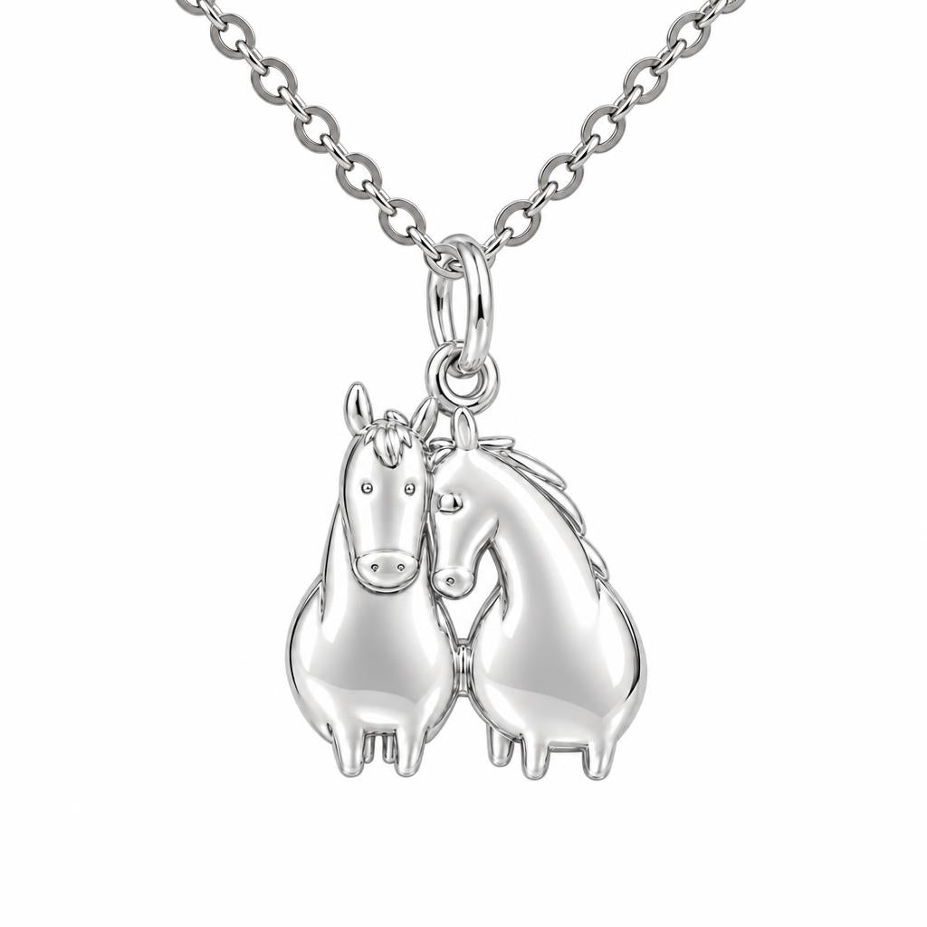 Kindred Spirits Horses Charm Necklace Set – silver, front view
