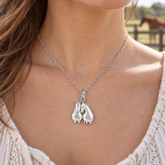 Kindred Spirits Horses Charm Necklace Set – worn / in use