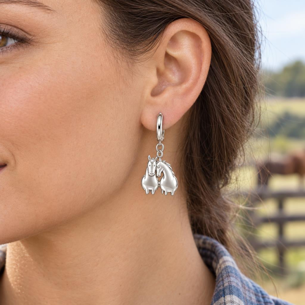 Kindred Spirits Horses Huggie Charm Earrings – worn / in use