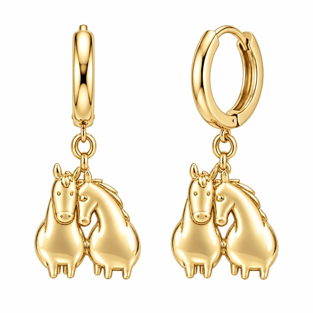 Kindred Spirits Horses Huggie Charm Earrings – 18K gold, front view