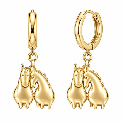 Kindred Spirits Horses Huggie Charm Earrings – 18K gold, front view