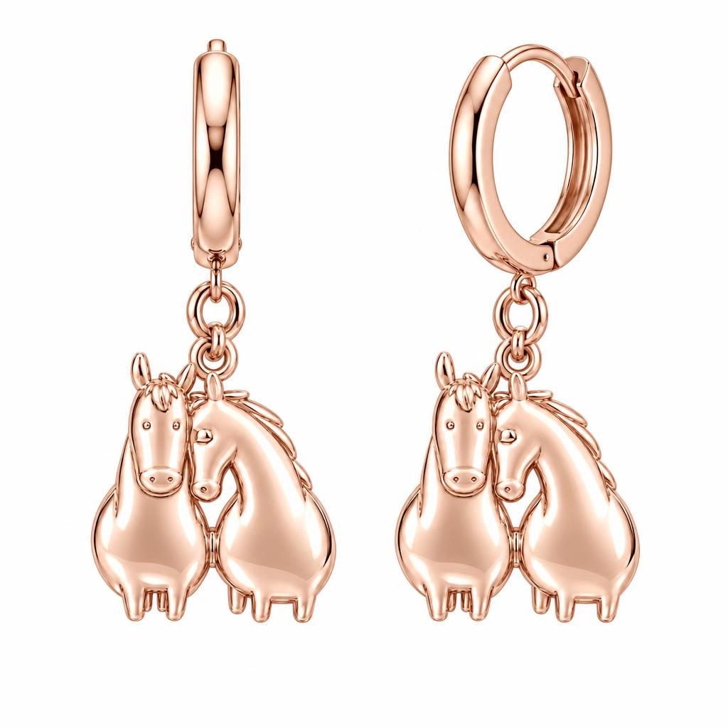 Kindred Spirits Horses Huggie Charm Earrings – rose gold, front view